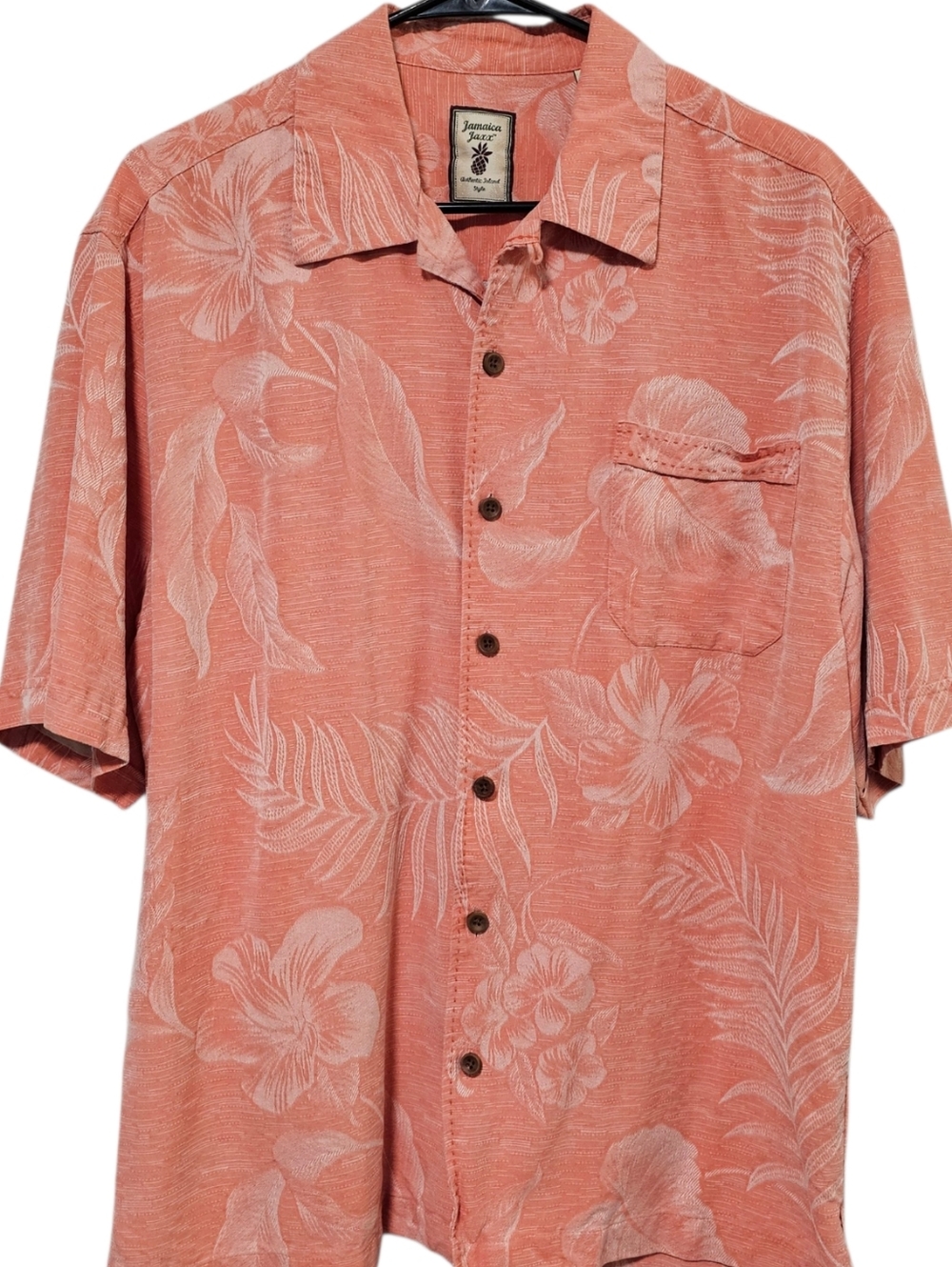 Jamaica Jaxx 100% Silk Floral Hawaiian Short Sleeve Button Down Size M